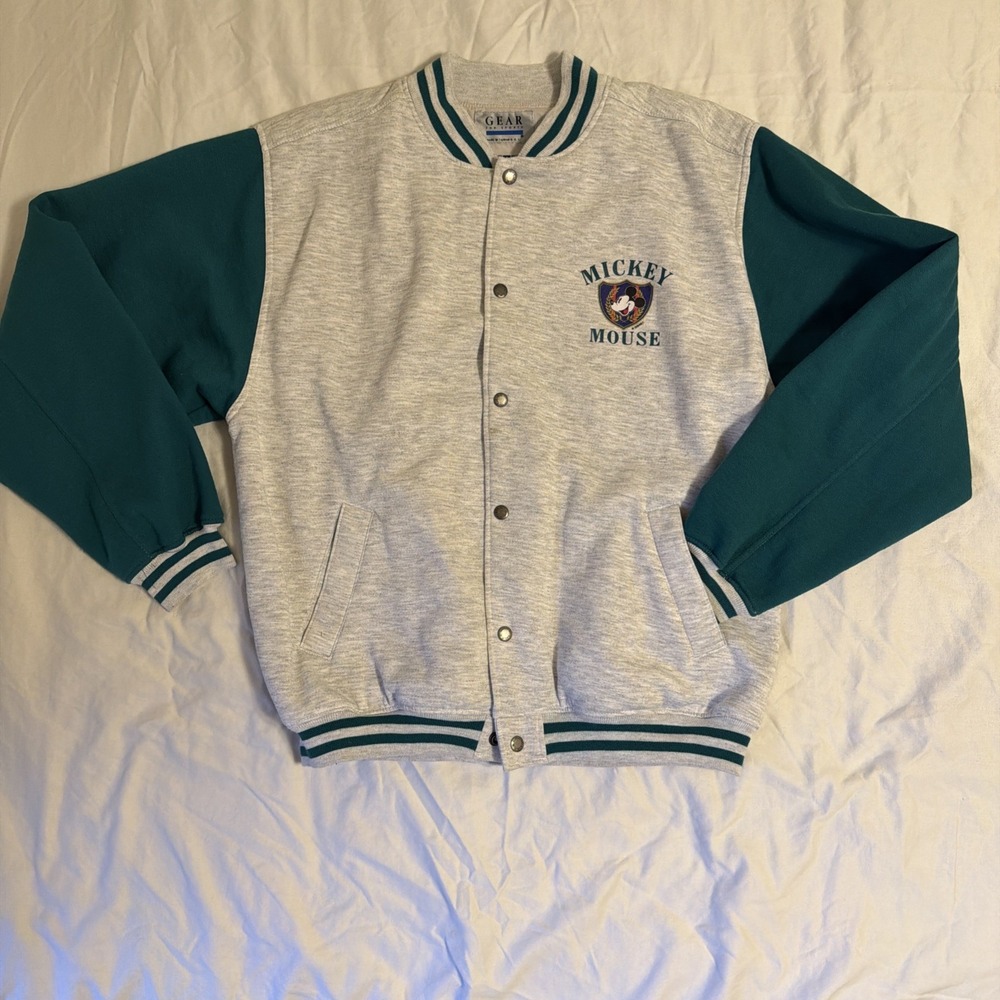 Disney Mickey Mouse Gear For Sports Varsity Sweat Jacket Gray Green XL